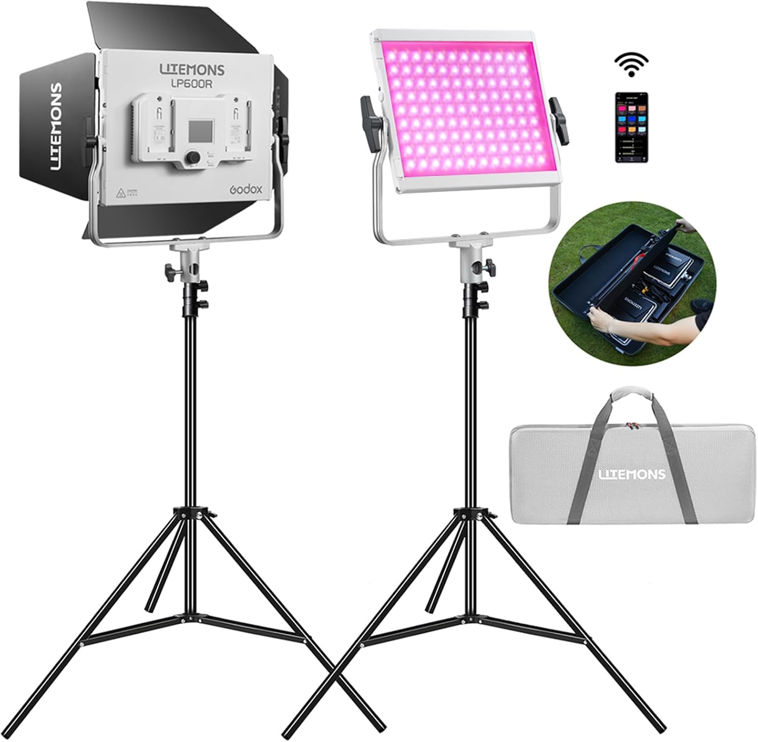 Godox LP600R RGB İkili LED Panel Işık Kiti 1800K-10000K Taşıma Çantalı