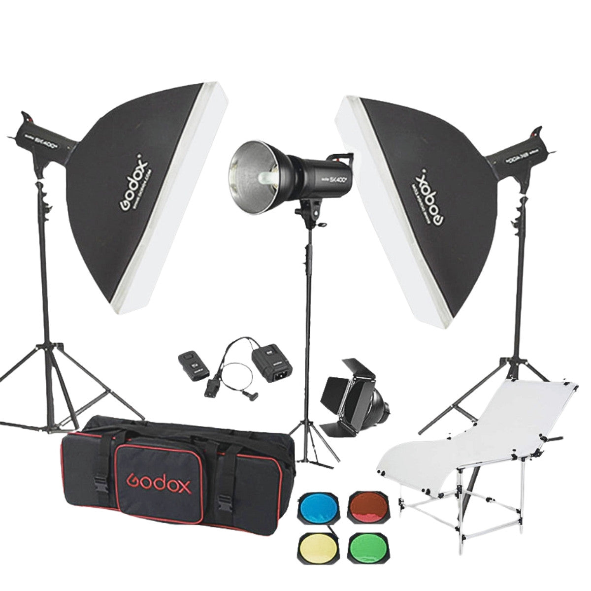 Godox SK400 3'lü Paraflaş Set + Çekim Masası 1x2m