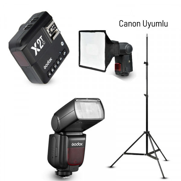 Godox TT685II-C Canon Flaş Full Set (Tepe Flaş + Tetikleyici + Tripod + Softbox)