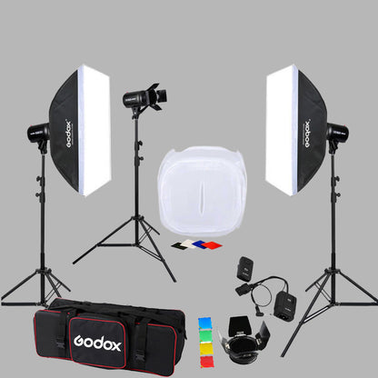 Godox E250 3'lü Paraflaş Set + Çekim Çadırı 50x50 cm