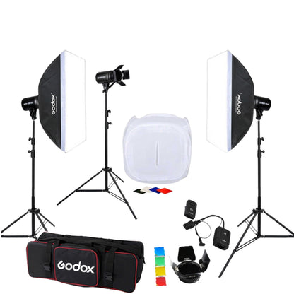 Godox E250 3'lü Paraflaş Set + Çekim Çadırı 50x50 cm