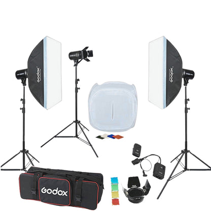 Godox E250 3'lü Paraflaş Set + Çekim Çadırı 80x80 cm