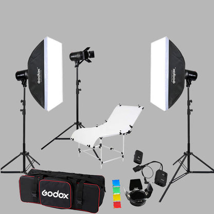 Godox E250 3'lü Paraflaş Set + Çekim Masası 1x2 Metre
