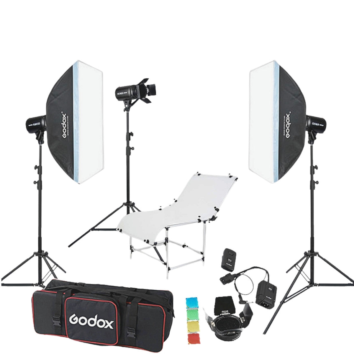 Godox E250 3'lü Paraflaş Set + Çekim Masası 1x2 Metre