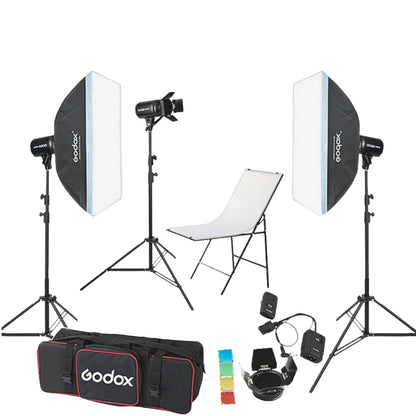 Godox E250 3'lü Paraflaş Set + Çekim Masası 60x100 cm