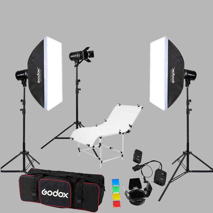 Godox E250 3'lü Paraflaş Set + Çekim Masası 60x130 cm