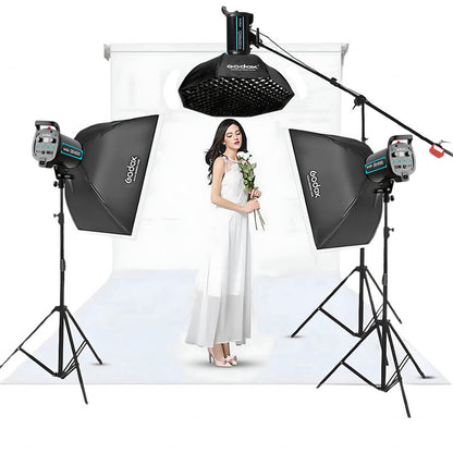 Godox QS600 II W/S 3'lü Stüdyo Paraflaş Gridli SoftBox Kit (600 Watt) & Stüdyo Fon Perde Sistemi
