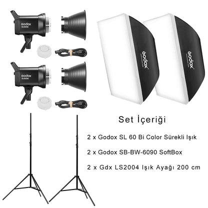 Godox SL60II Bi 60W Bi-Color COB LED Video Işığı 2'li Set