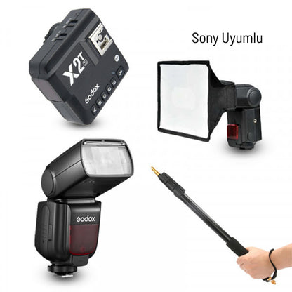 Godox TT685II-S Sony Flaş Full Set (Tepe Flaş + Tetikleyici + Portable Boom + Softbox)