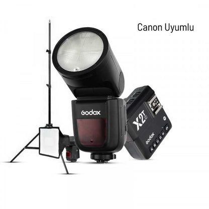 Godox V1 Canon Flaş Full Set (Flaş, Tetikleyici, Softbox, Tripod)