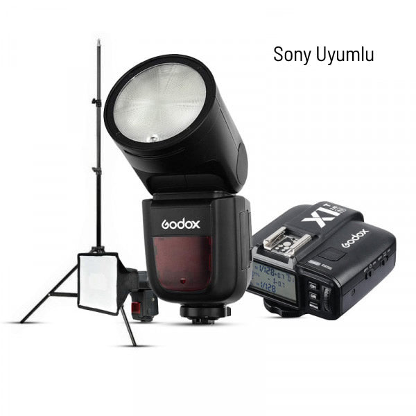 Godox V1 Sony Flaş Full Set (Tepe Flaş + Tetikleyici + Ayak + Softbox)